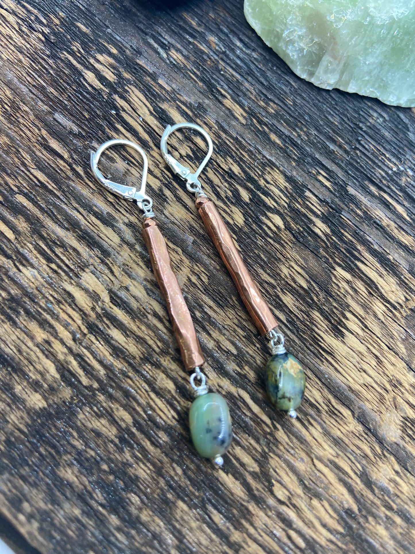 Hammered Copper & Opal Earrings